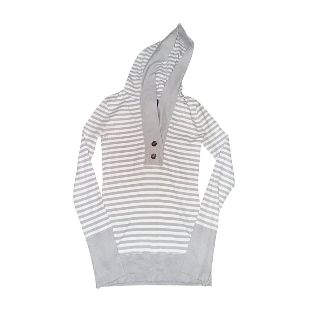 American Eagle Hooded Long Sleeve Shirt Women's Size M Gray White Striped Top